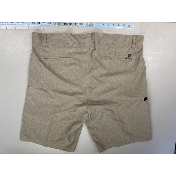 Burnside Shorts Mens 40 Beige Khaki Chino Flat Front Zip Pocket Stretch (42x10) - Picture 2 of 14
